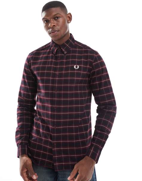 Fred Perry - Oxford overhemd met lange mouwen en Schotse ruit in donkerrood - view 1