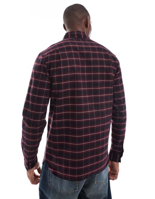 Fred Perry - Oxford overhemd met lange mouwen en Schotse ruit in donkerrood, 2 van 4