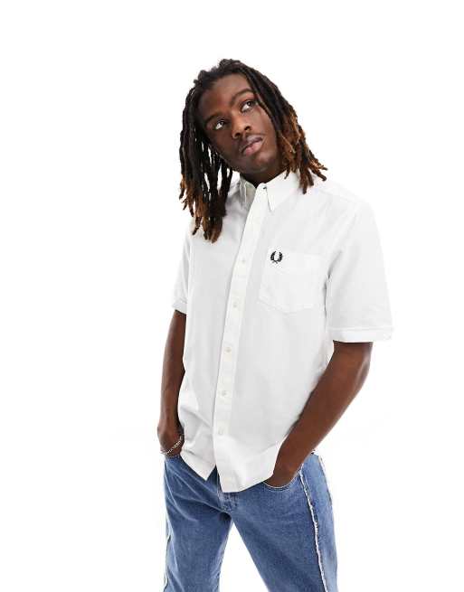 Fred Perry oxford short sleeve shirt in white 