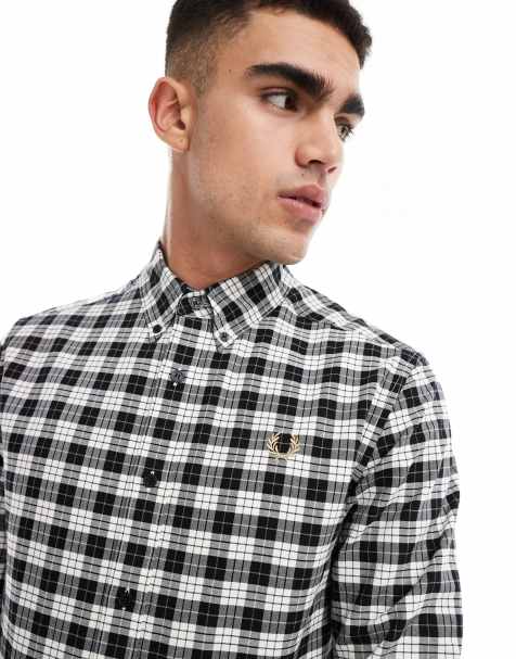 Fred Perry – Oxfordhemd mit Schottenkaromuster in Beige und Schwarz - view 1