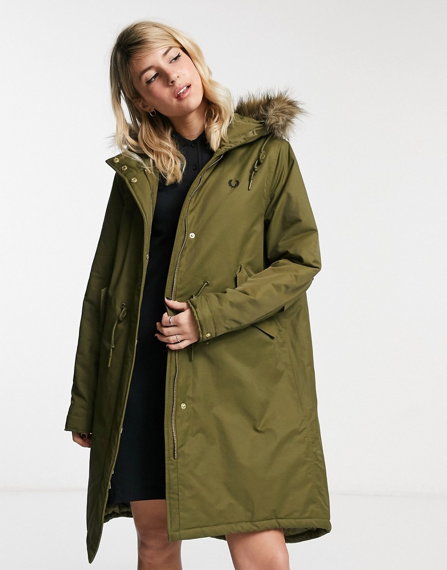 Fred Perry Padded Fishtail Parka In Olive-green | ModeSens
