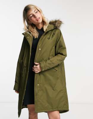 Fred Perry Padded Fishtail Parka In Olive green ModeSens