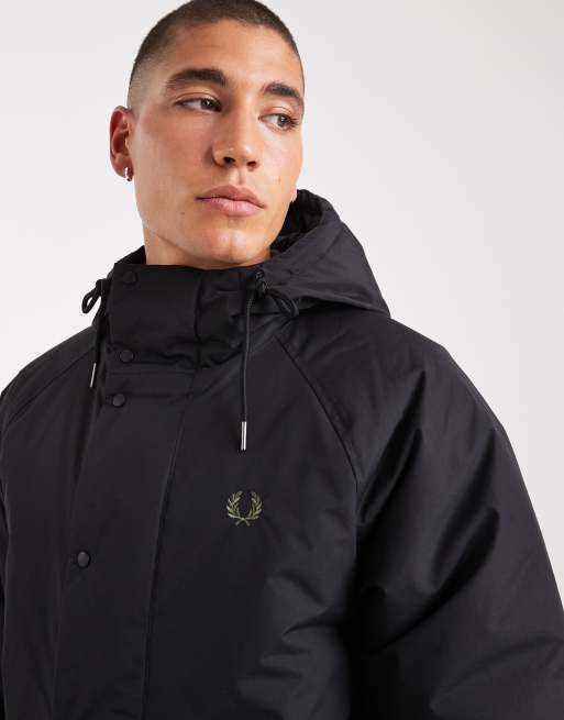 Fred Perry padded parka coat in black | ASOS