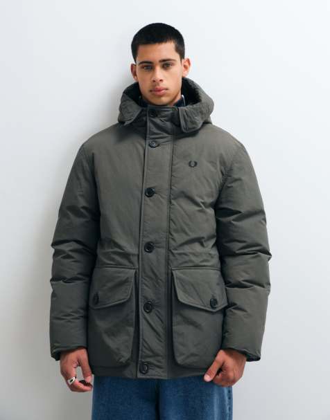 Fred Perry padded patch pocket parka in khaki - view 1