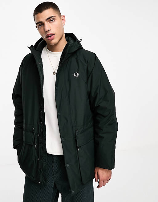 Fred Perry padded zip through jacket in night green | ASOS