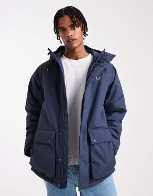 Fred Perry Padded Zip Up Jacket In Blue