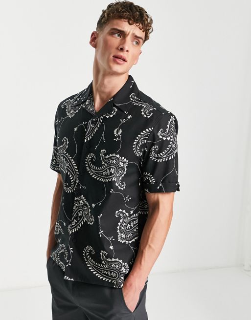 Fred Perry paisley print revere shirt in black | ASOS