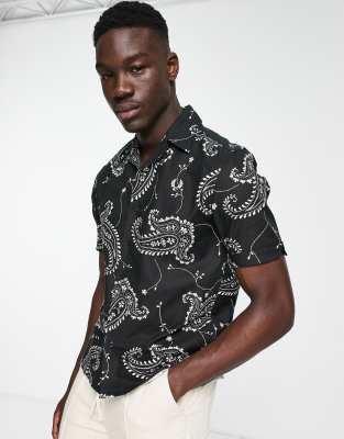 Fred Perry paisley print revere shirt in black | ASOS