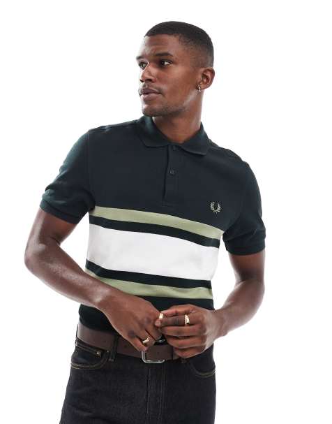 Fred Perry paneled polo shirt in dark green - view 1