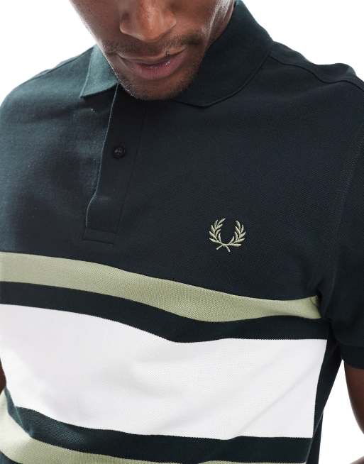Fred Perry paneled polo shirt in dark green | ASOS