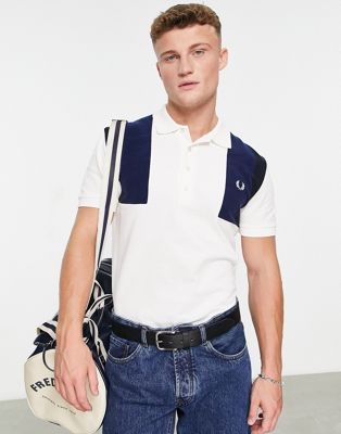Fred Perry paneled towelling polo shirt in white
