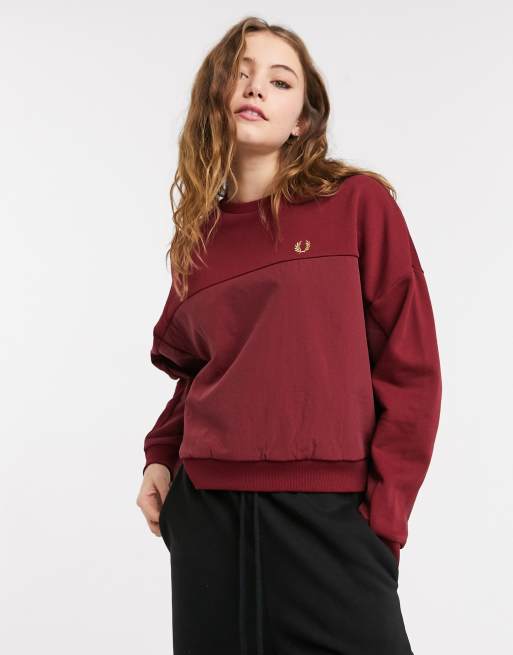 Fred Perry panelled sweatshirt in deep red ASOS