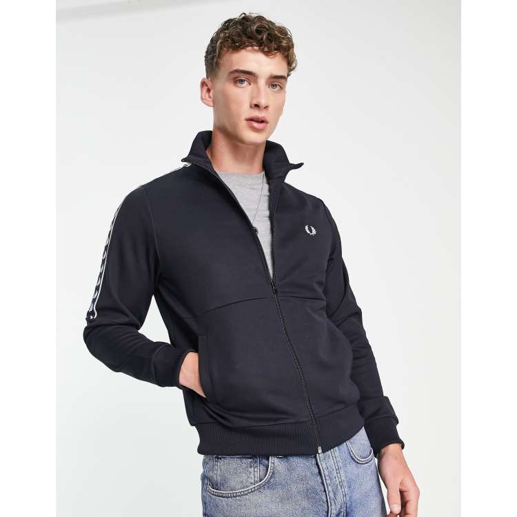 Fred Perry panelled taped track jacket in black