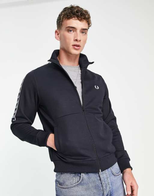 Fred Perry panelled taped track jacket in black | ASOS