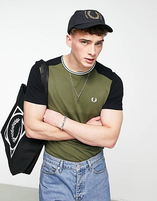  Fred Perry panelled tipped t-shirt in khaki 