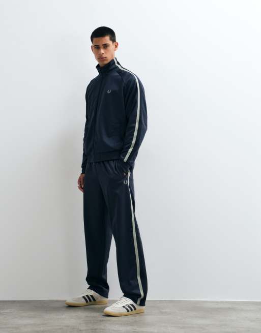 Fred Perry - pantalón de chándal coordinado con cinta de malla bicolor en azul oscuro airforce, 1 de 5