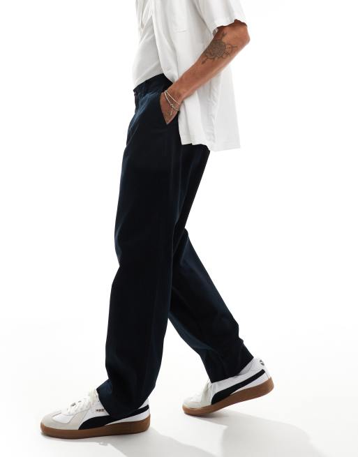 Fred Perry Pantaloni dritti in twill blu navy ASOS