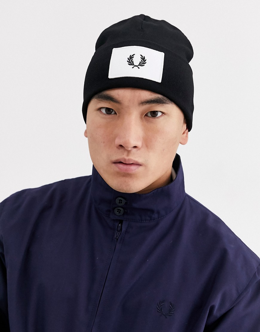 Fred Perry Patch Logo Beanie In Black