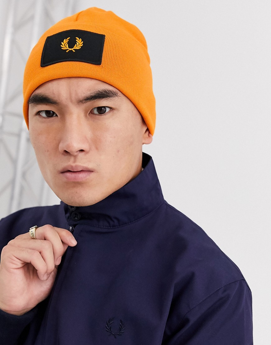 Fred Perry Patch Logo Beanie In Yellow