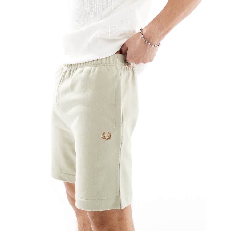 Fred Perry peached sweatshirt fabric shorts in beige