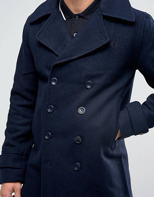 Fred Perry Peacoat In Wool Navy Asos, Fred Perry Womens Pea Coat Navy