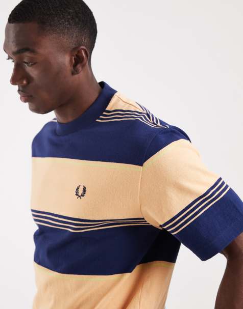 Fred Perry – Persikofärgad och marinblå, randig t-shirt i kraftigt material - view 1