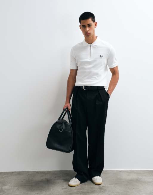 Fred Perry pikétröja i vitt med strukturerade ränder, 3 av 5