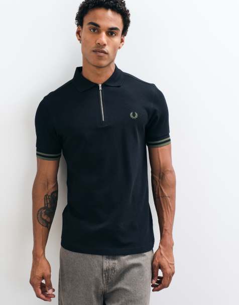 Fred Perry pikétröja med dragkedja och kontrastdetaljer i svart - view 1