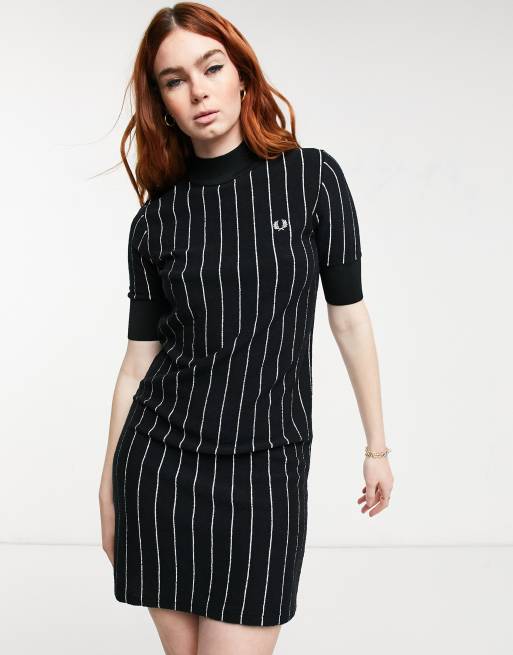 Fred Perry pinstripe knitted dress in black ASOS