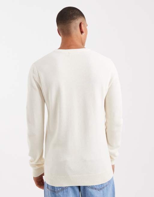 Fred Perry pique knitted jumper in ecru, 3 of 5