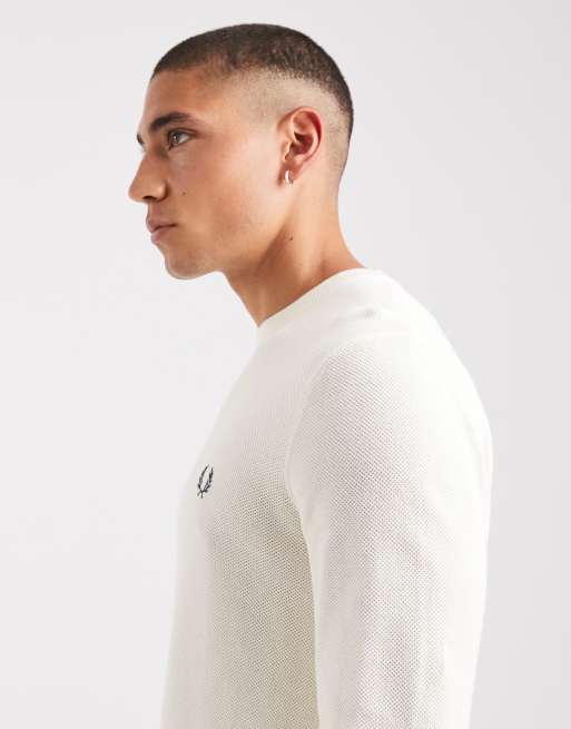 Fred Perry pique knitted jumper in ecru, 4 of 5