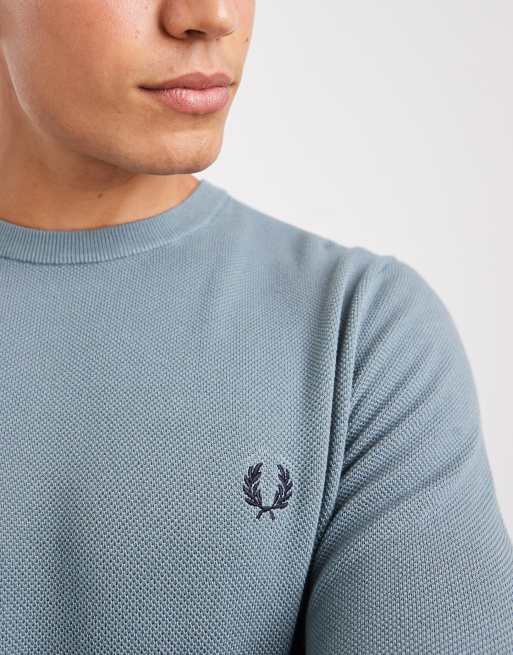 Fred Perry pique knitted jumper in light blue, 5 of 5