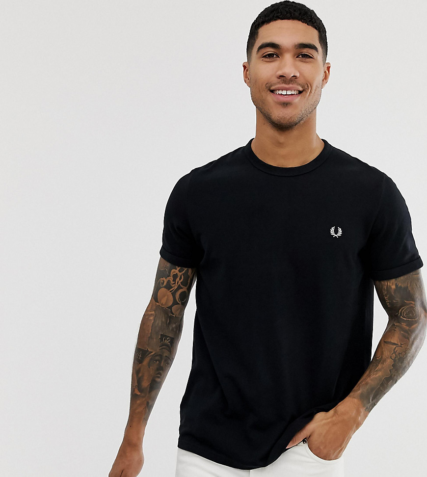 Fred Perry pique logo crew neck t-shirt in black Exclusive at ASOS