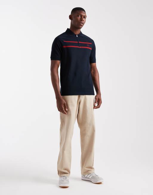 Fred Perry - Piqué poloshirt met rits aan de hals in marineblauw, 2 van 5