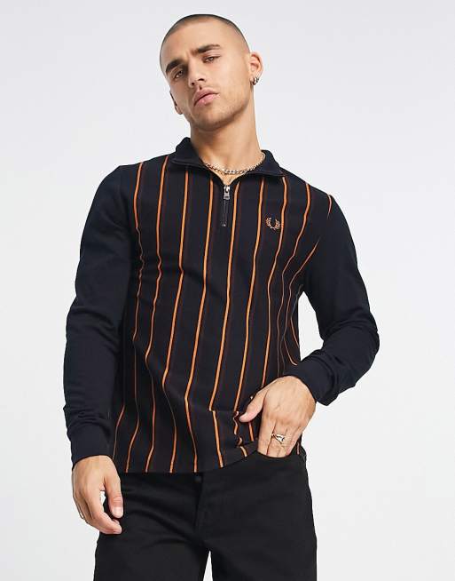 Fred Perry - Piqué poloshirt met strepen en lange mouwen in marineblauw