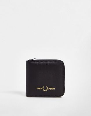 Fred Perry pique PU zip round wallet in black