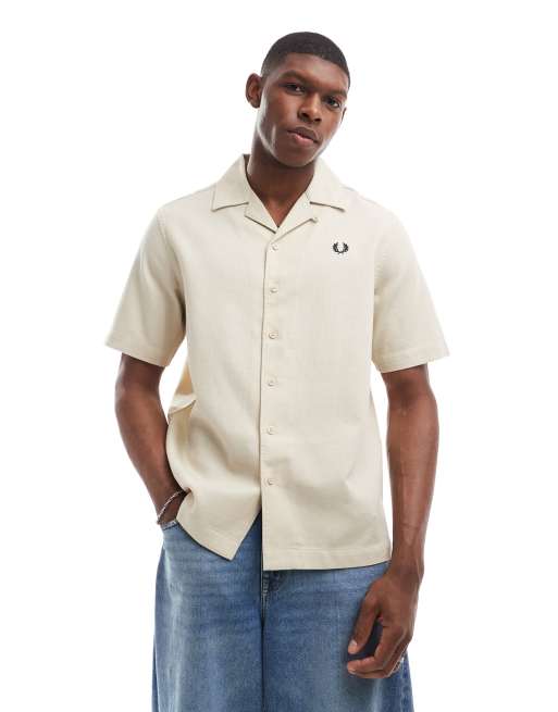 Fred Perry pique revere collar shirt in ecru 