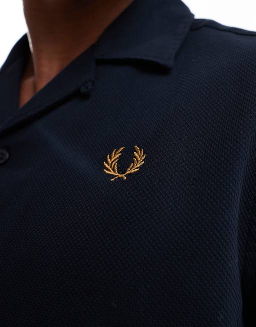 Fred Perry pique revere collar shirt in navy, 2 of 4
