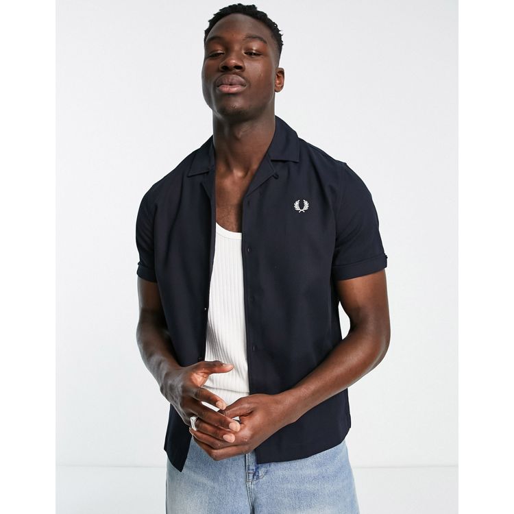 Fred Perry pique revere shirt in navy | ASOS