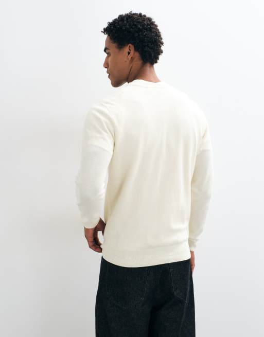 Fred Perry pique stitch logo knitted jumper in ecru, 2 of 5