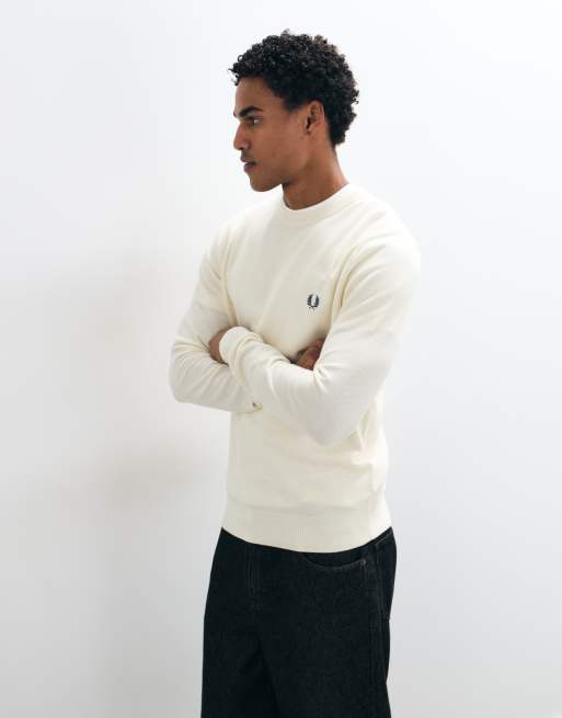 Fred Perry pique stitch logo knitted jumper in ecru, 5 of 5