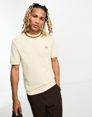 Fred Perry pique t-shirt in oatmeal - ASOS Price Checker