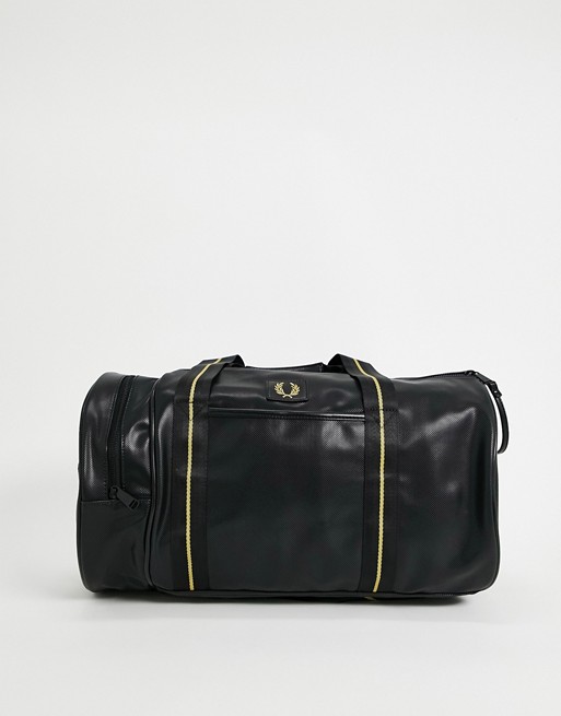 Fred Perry pique textured barrel bag in black