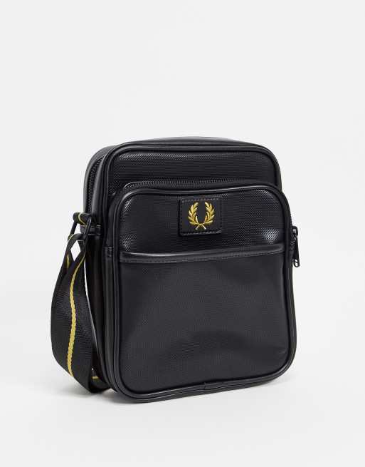 Fred Perry pique textured crossbody bag in black