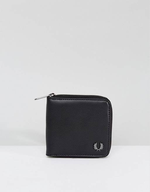 Fred Perry Pique Zip Around Wallet with Coin Pocket Black