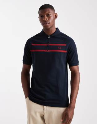 Fred Perry Pique Zip Neck Polo Shirt In Blue