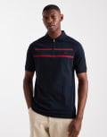 [Fred Perry] Fred Perry pique zip neck polo shirt in navy XS NAVY