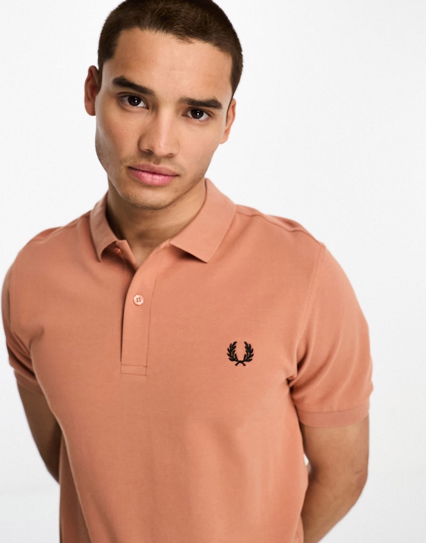 Fred Perry plain polo shirt in light rust orange