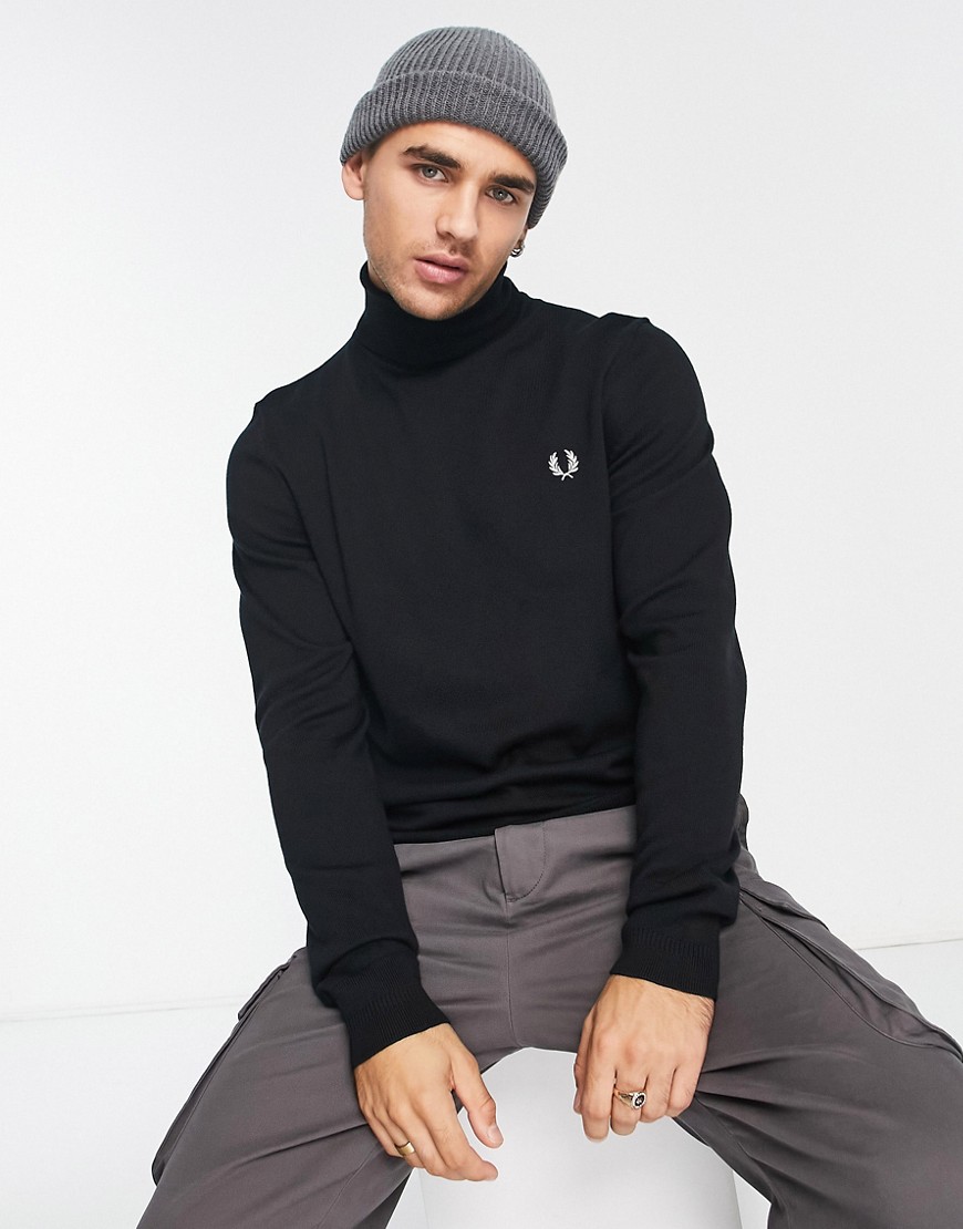 Fred Perry plain roll neck jumper in black