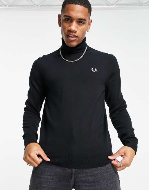 Fred Perry plain turtle neck sweater in black | ASOS